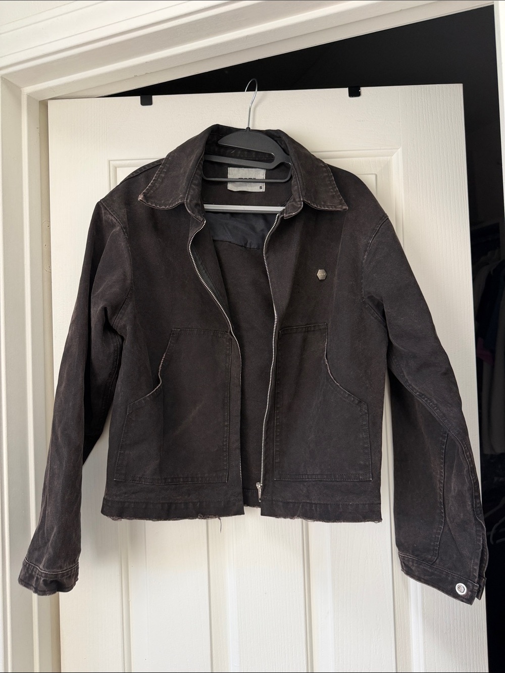 Tobi Women Black-Brown Distressed Zip Jacket
